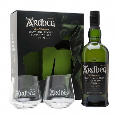 Ardbeg 10 Year Old Whisky With 2 Glasses GiftBox 700ml - Liquor Legends New Zealand
