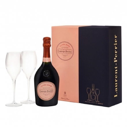 Laurent Perrier Cuvee Rose With 2 Flutes GiftBox 750ml - Liquor Legends New Zealand