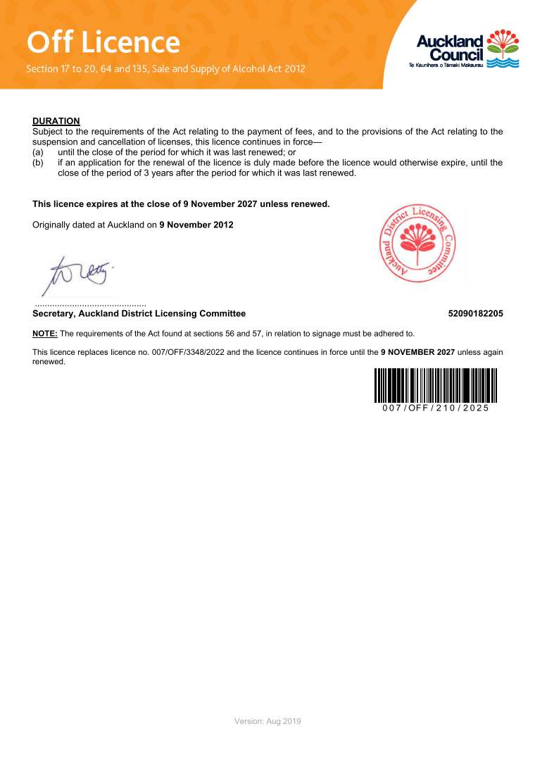 Liquor Legends NZ Liquor License Page 2